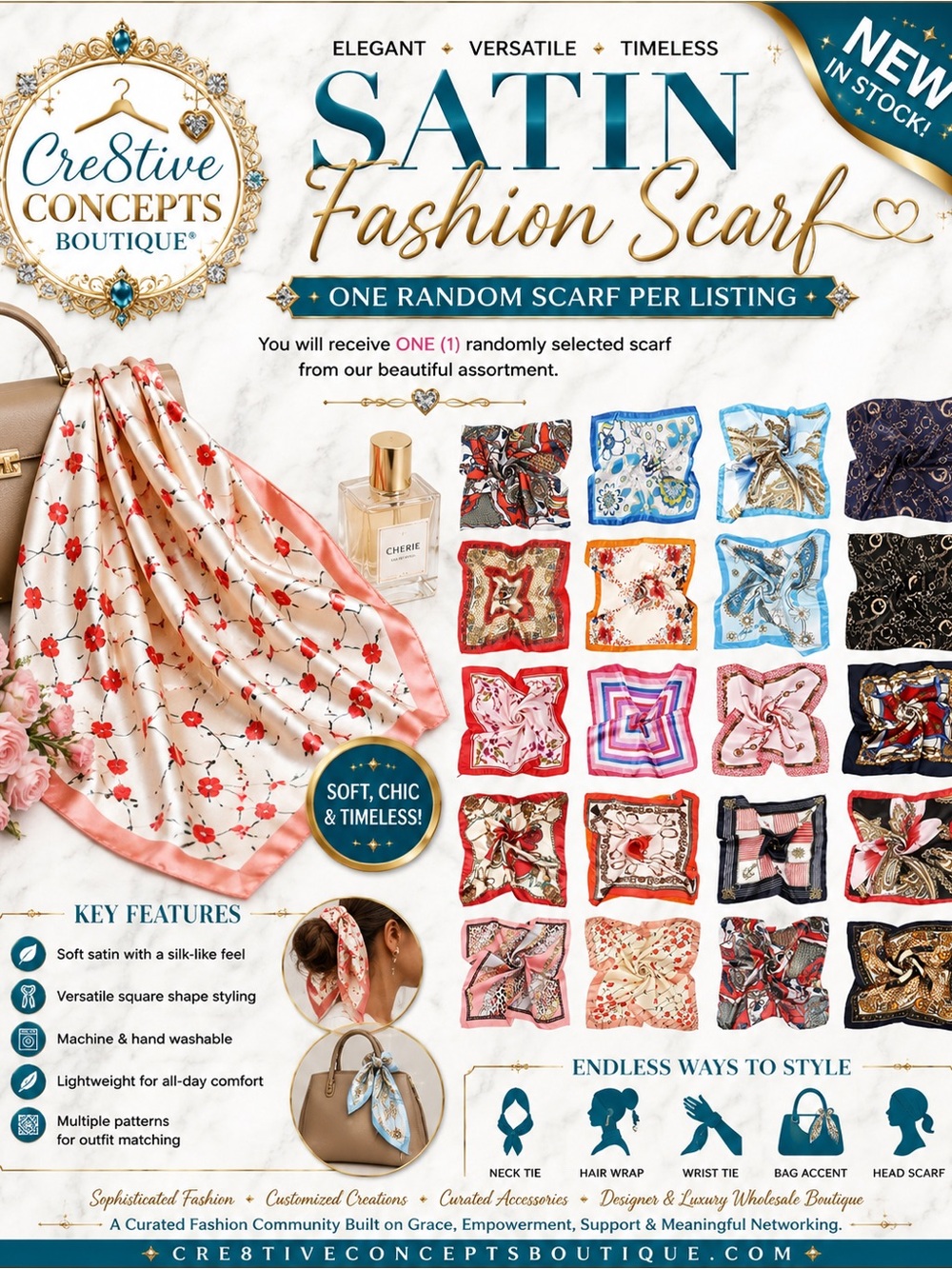 Satin Versatile Scarf | One Random Style Per Listing